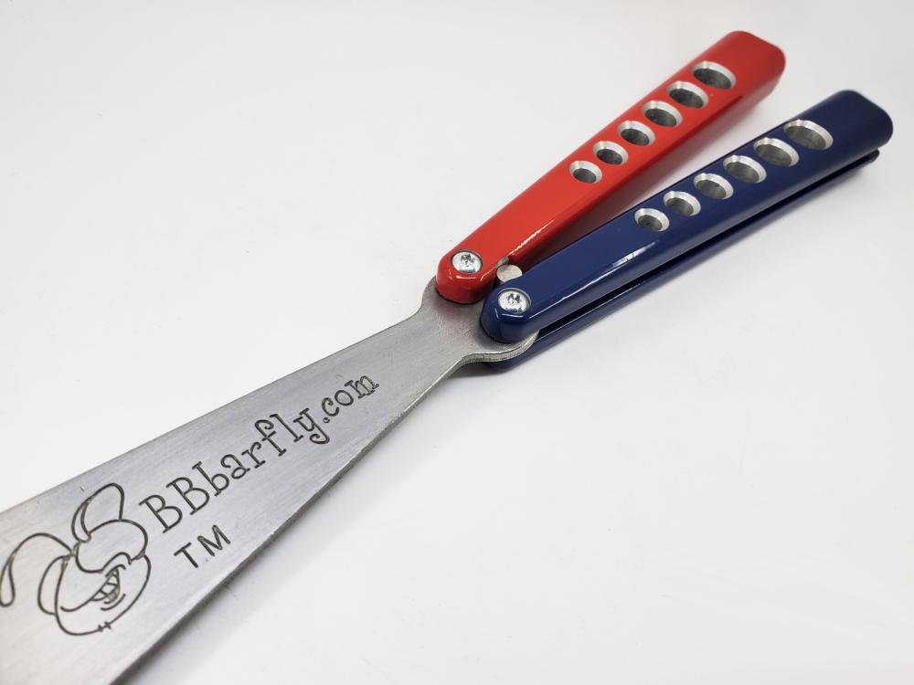 BBbarfly OG2 Milled Channel Handles Red and Dark Blue